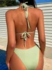 Frauen Badebekleidung 2024 Neue Bikini Frauen Badeanzug Solid Bandeau Ribbed Bikinis Set sexy Tanga Badebekleidung Sommer zweiteiliger Strandanzug Frau T240505