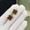 Unik design med klassiska örhängen inte blekna guld höga klöver blommaörhängen för kvinnor röda jade utsökta och med vanligt vanly