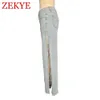 Zekye Hollow Out Chain Streetwear Wide Leg Jeans Women High Maist Ripped Distressed Hip Hop Punk Pants Baggy Jeans Cargo 2024 240506