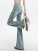 Kadın kot pantolon klasik açık mavi moda parlama basit kadın bahar temel yüksek bel ince gündelik şık bir bölünmüş vintage sokak kadın