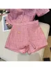 Men's Jackets 2024 Summer Women Fashion Brand Short Sleeve Two Piece Sets Coat Mini Casual Streetwear Pink Color Female Suits