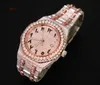 VVS Moissanite Diamond Watch Automatic Luxury Mens Movimiento de cuarzo completamente helado Hip Hop Jewelry Tono de oro rosa