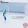 Bengelen kroonluchter bamoer 925 sterling zilvergroene veerstudie oorbellen schitterend blauw zirkon xw