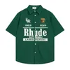 Chemises Rhuder de créateur original Fashion Brandhed Letter Micro Label Imprimé à manches courtes pour hommes Femmes American High Street Casual Shirt