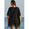 Женская пляжная одежда L-3XL Plus Size Tassel Crochet Tunic Женщины купальные костюмы летние солнцезащитные одежды Прикрытие платье пляжа D240507