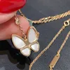 Hot V Gold High Version Butterfly Natural White Fritillaria Necklace for Women Thick Plated 18K Rose Pendant with Collar Chain With logo