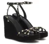 Luxe merken zomer luxe dames dames sandalen schoenen platform wig zwart naakt korrelige kalfsleer leer touw dame comfortwandeling wandelen eu35-43