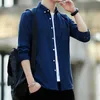 Men's Dress Shirts Spring and Autumn Mens Shirt Oxford Cotton Fabric Shirt Long Sle Solid Color Neck Shirt Business Casual Fit Top d240507