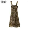 Casual Dresses Leopard Print Slip Dress Woman Ruffle Midi For Women Summer Backless Long Chiffon Sexy Evening