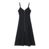 Casual jurken 2024 Jurk Mid-Kalf Mid-Kalf Single Breasted Slim A-Line Black Elegant Summer Solid Women's Official Store