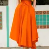 Spódnice damskie kolor stały kolor wysokiej pasa A-line narciarstwo moda Ultra-cienki pasek kokardowy płaski plisowany długa czerwono pomarańczowa cygańska długa spódnica Q240507