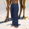 Herrenhosen Leinen lässig langen lockeren leichten Kordelkordel -Yoga -Strandhosen