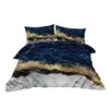 Bettwäsche-Sets Blue Gold Marmor Design Bettwäsche-Dekoration 3-teiliger Set von Down Bettbezügen mit 2 Kissen Shams für Familienbetten J240507 geeignet