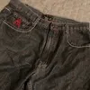 Jeans femminile americano harajuku modello ricamato femmina nera y2k in moda casual sciolte alte pantaloni a gamba a larga gamba unisex