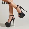 Liyke Summer Fashion Open Toe Plateforme High Heels Sexy 17cm Sandales Femmes à la cheville Boucle Strap Party Nightclub Stripper Shoe Pumps 240428