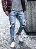 Men's Jeans Men Jeans Strtwear Kn Ripped Skinny Hip Hop Fashion Estroyed Hole Pants Solid Color Male Stretch Casual Denim Big Trousers Y240507