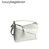 Loeiwe High end Designer Puzle bags for womens White Geometric Splicing Bag Womens Genuine Grained Calfskin Handheld Diagonal Straddle Small Bag Original 1to1 logo