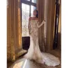 Kanten jurken zeemeermin ogstuff mode strapless designer trouwjurk lange mouwen illusie bruidsjurken met lange mouwen