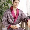 Männer Badrobe Satinabdruck Gold Kimono Bademantel Seide Langes Dressing Plus Größe Nachtwäsche Geometrische Lounge Nachthemd xl 4xl 5xl 240428