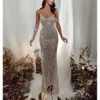 Mermaid prom jurken een lange mouw v nek strapless Appliques pailletten kralen vloerlengte afneembare trein avondjurk bruidsjurken plus maat op maat gemaakt 0431