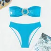 Biquíni de banho feminina se sexy shinestone ring banduau women 2024 maiô azul brilhante empurrar maiô de banho brasileiro donna brasileira