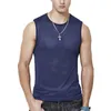 Herren Tanktops Sommer Herren Eisseide Weste Ultra-dünn Fitness Weste Einer Schultergurt transparente Herren eng anliegender Fitness-Hemd y240507