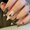 Valse nagels 24 -stcs Franse glitter geometrische lijn strass Rhinestone dragen valse nail art herbruikbare lijm valse nagels verwijderbare middelste lange nagels t240507