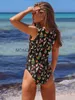 Swimwwear Fashion Print Crew Neck One Piece Maignure de bain vintage Vintage Summer Beach Wear Push Up Suisses Slim Bikini Set H240507