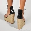 Sandals Rope Wedge Heel PVC Transparent Ankle Lace Up Pumps For Woman Fashion Narrow Bands Platform Super High 13.5cm
