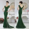 Elegante Janique Mermaid Mutter der Braut Kleider gegen Halshülsen und Spitzenapplikationen Hochzeitsgastkleid Sweep -Zug -Abendkleider 0431