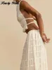 فستان من قطعتين مثيرة الرسن الطويل تنانير مجموعات النساء البيض من خلال محصول أعلى توبرة عالية الخصر بدلة أنثى 2024 Sping Summer Beach Lady Set T240507