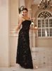 Lässige Kleider formeller Anlass Maxi schwarze Applikationen für Tanzpartys lange elegante und schöne Frauen Kleid