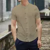 Koszulki męskie sukienki 2024 Kropiowe chiński styl solidny kolor klamra stojąca szyja koszula z krótkim rękawem
