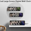 Clocks 1pc Led Large Screen Digital Mirror Wall Clock Adjustable Brightness Temp Humidity Date Display Alarm Clocks Home Decoration