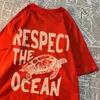 Camisetas masculinas respeitam a camiseta do oceano Grn Turtle Men Roupas de grandes dimensões Hip Hop respirável curto slve harajuku verão de algodão H240506