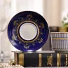 Tasse de café en porcelaine de mode et soucoupe Super White Bone Chine Blue Round Design Coffee Tup Set One Tup One Saucer nouveau produit