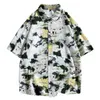 Men's Plus Size Shirts Chinese Style Ink Ice Silk Short-Sleeved Shirt Men 2024 Summer Thin Loose Casual Floral Shirt Jacket