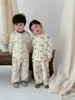 Pajamas Corean Autumn Childrens Set di pigiama 2024 Cotton Girls and Boys Top Set da 2 pezzi a maniche lunghe per abbigliamento per bambini baby home fucil2405