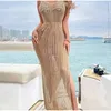 Basic casual jurken 2024 Nieuwe sexy holle visnet mesh Maxi gebreide jurk dames feestclub s door bodycon long jurken zomer strand vakantie outfits t240505