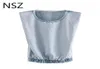 NSZ Women Oversize Denim Crop Top Blouse met pad jeans bijgesneden shirt mouwloze zomer tank top party tops blusa camisa13201502