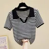 Dames Polo's Korte mouw T-shirt Top Striped kleding Gebreide T-shirt Vrouw Tops Polo Neck Shirts For Women Luxury Luxe Cute Youth Summer 2024 V