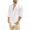 Polos maschile 2024 camicia di lino sciolta da uomo europeo e americano con manicotto a lunghe maniche a lunghezza a colori a colore solido frontale aperto comodo polo comodo shirtl2405