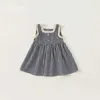 Abiti da ragazza in stile coreano Summer Baby Spet Dress Blegato Bianco Bianco Patchwork Square Collar Sleeveless Bambini abiti H240507