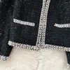 Women's Jackets V Neck Beading Design Sense High Grade Jacket Vintage French Autumn Winter Coat Sequined Open Stitch Unique Chic Crop