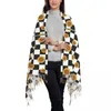 Шарф для печати с шарфами с длинной кисточкой черно -белой клетчатой теплый шаль, обертывание женского дизайна Осень бандана