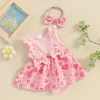 ROMPERS 2PCS Säuglingsbabykleidung Mädchen Kleid Blume Erdbeerabdruck Frontanzug Stirnband für Neugeborene Kleidung H240507