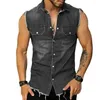 Men's T Shirts Streetwear Mens Fashion Denim Vest Turn-down Collar Button-up Sleeveless Tank Tops For Men Spring Summer Jean