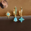 Hoop Earrings 3pcs Stainless Steel Zircon Flower Pendant Set For Women Huggie Star Water Drop Piercing Earring Fashion Jewelry