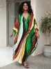 Boho Women's Plus size Kaftan Beach Maxi Dress Dress Summer Strip A strisce di costumi da bagno per la spiaggia Abiti a V-Neck Sliose House Q1628