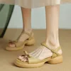 Sandaler eleganta kvinnors sommarskor 2024 fotledsband beige låga klackar flip flops kvinnliga fest bröllop flickor bekväma
